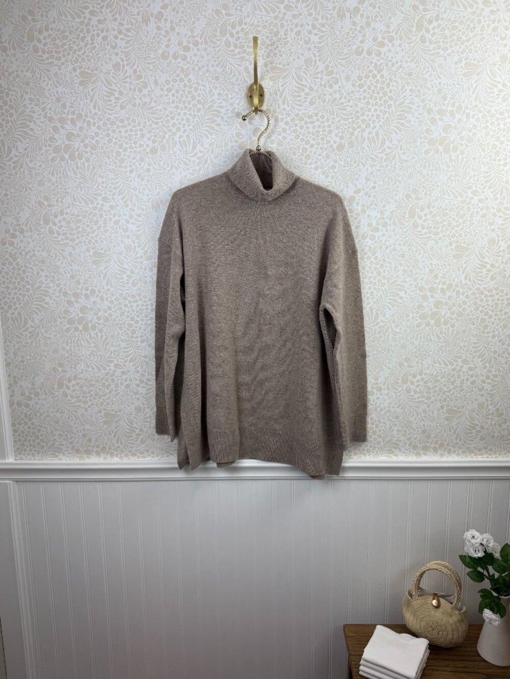AllSaints 100% Cashmere Taupe Beige Oversized Turtleneck Sweater – Size - Small